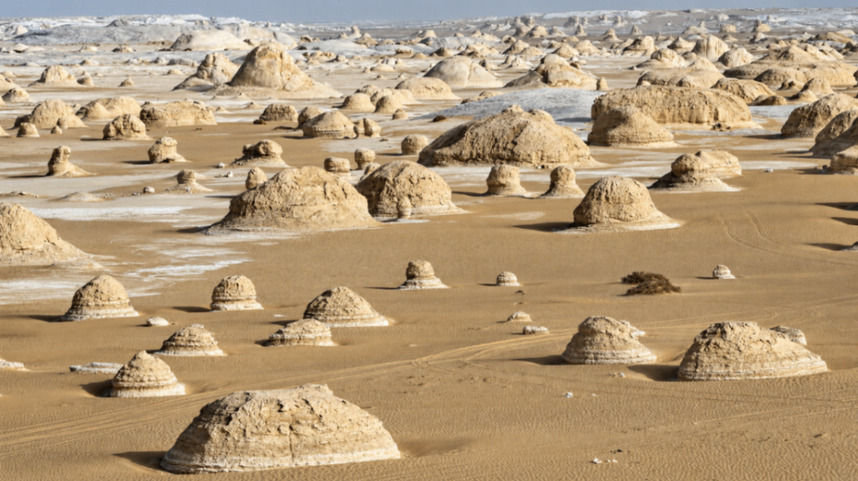 Wide panorama of the White Desert formations
