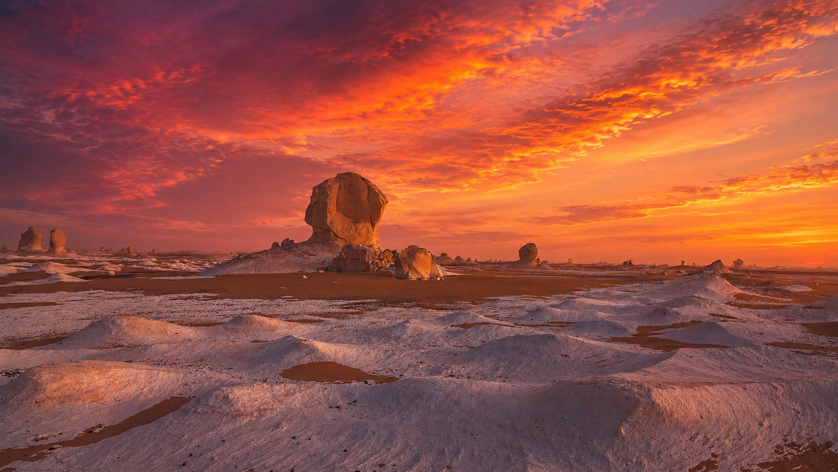 White Desert limestone formations under golden light